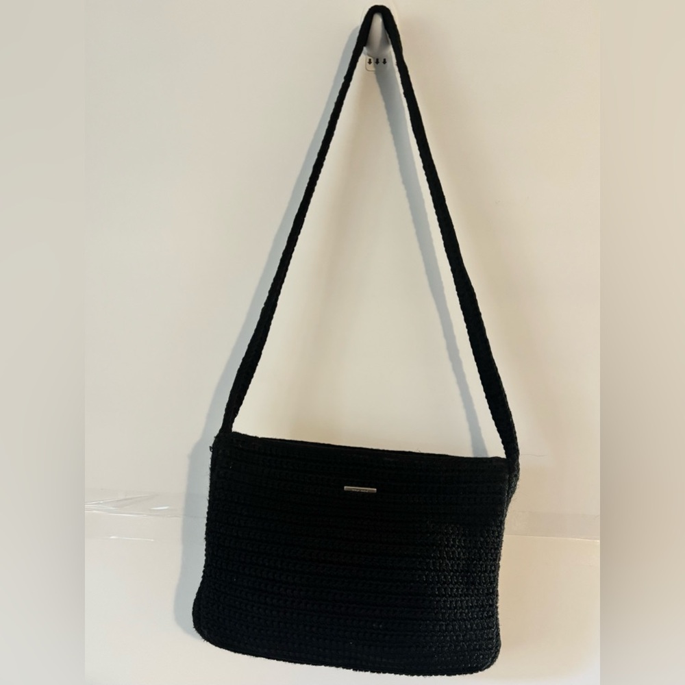 The Sak Black Crochet Shoulder Bag Women's Purse Zipper Accent